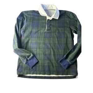 Vintage Lands End Rugby Tartan Black Watch Plaid Medium Green Navy 90s 80s